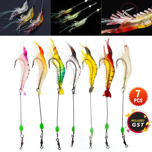 7pcs Soft Plastic Fishing Lures Tackle Prawn Shrimp Flathead Bream Cod Bass Lure