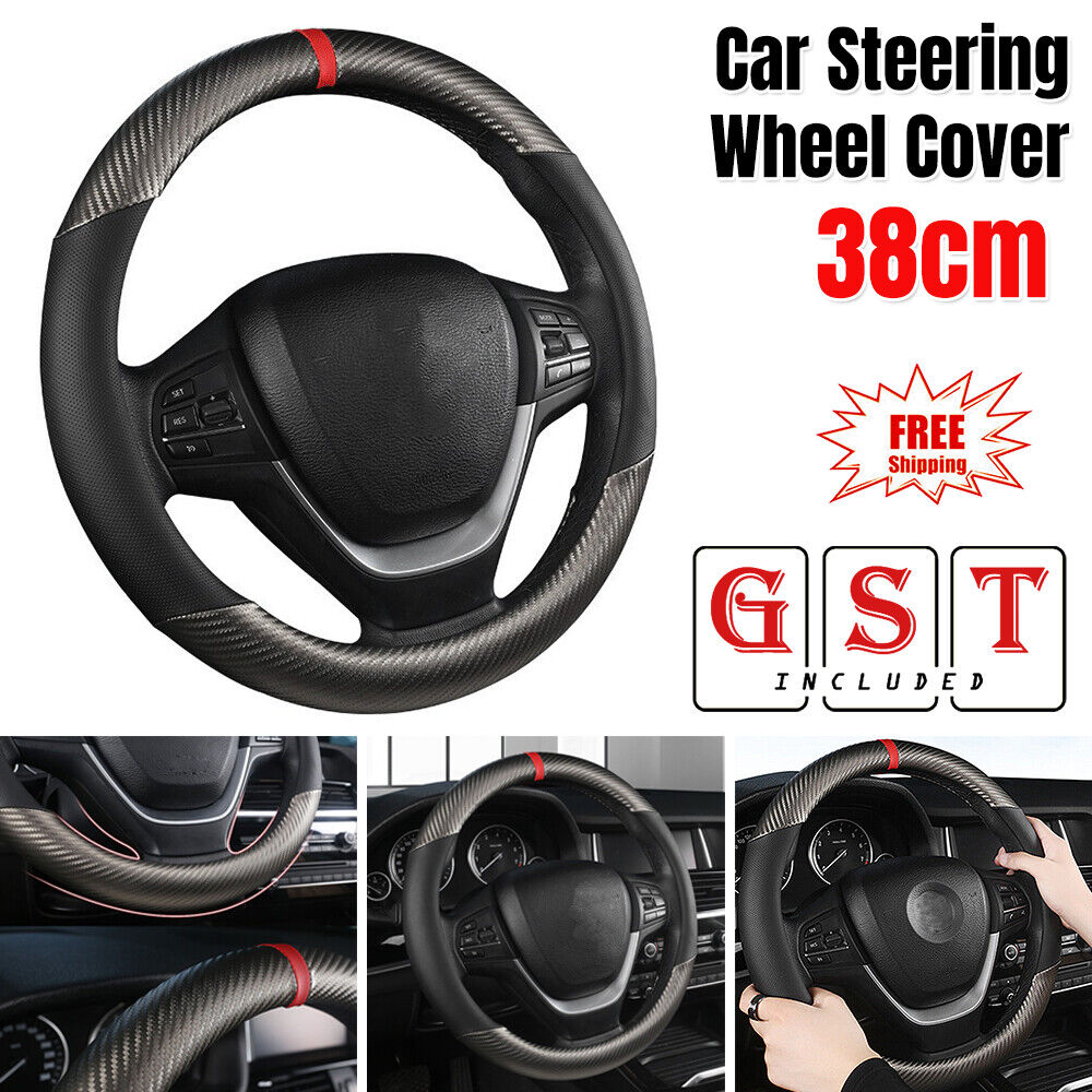 38cm Car Steering Wheel Cover Leather Breathable Anti slip Auto Protection Black