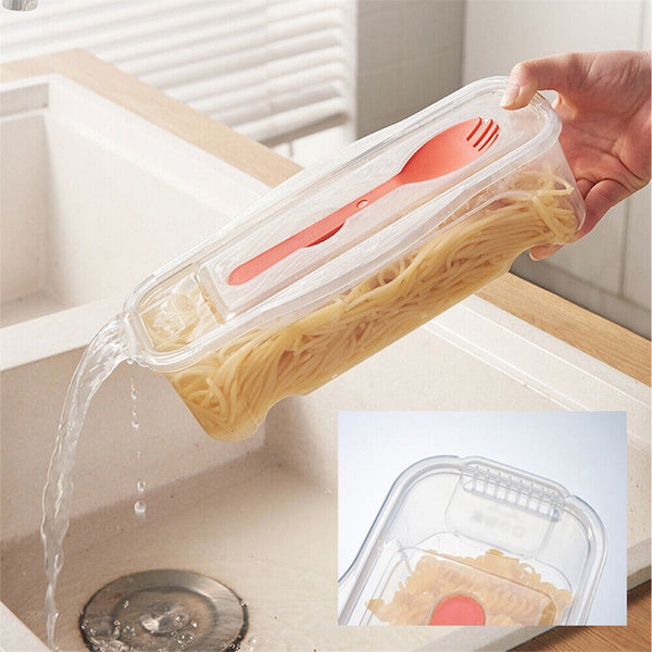 Microwave Pasta Cooker Spaghetti Food Cooking Box with Strainer & Flatware 44oz