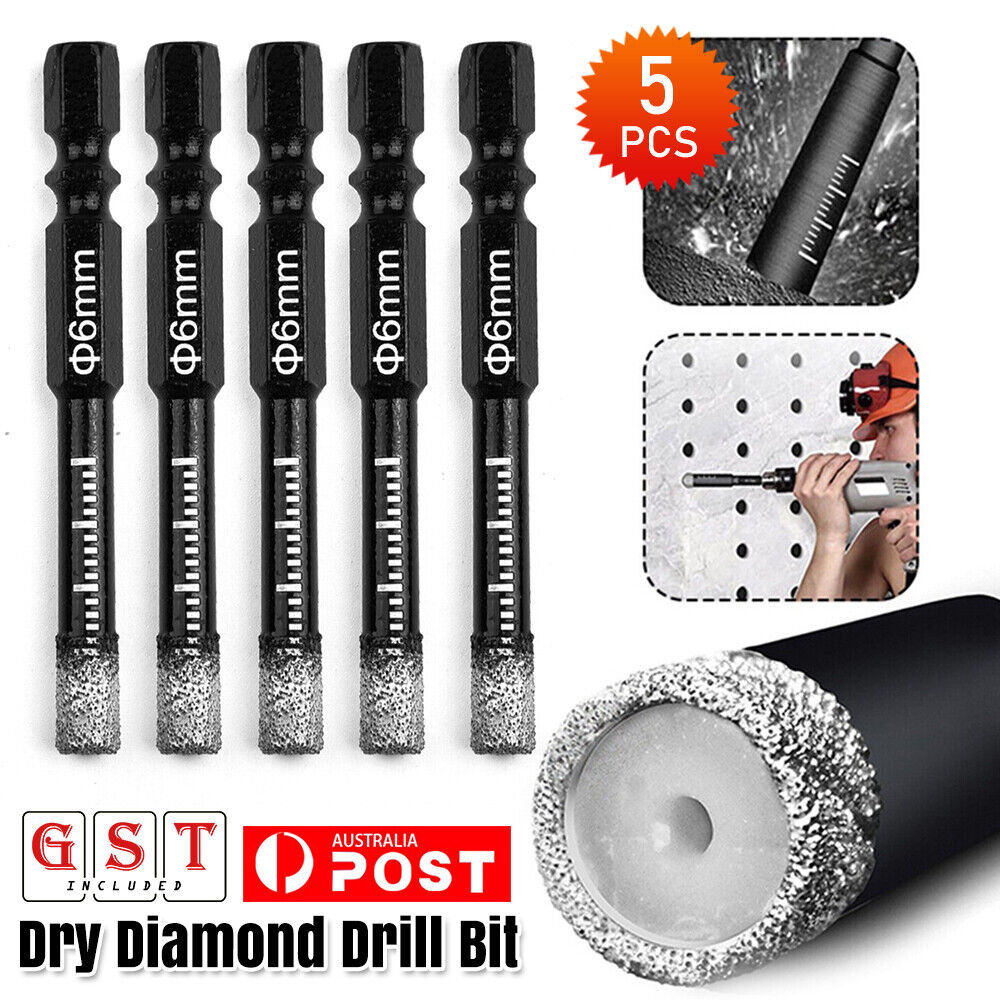 5X Dry Diamond Drill Bit 6mm For Porcelain Granite Tile Glass Ceramics Marble AU