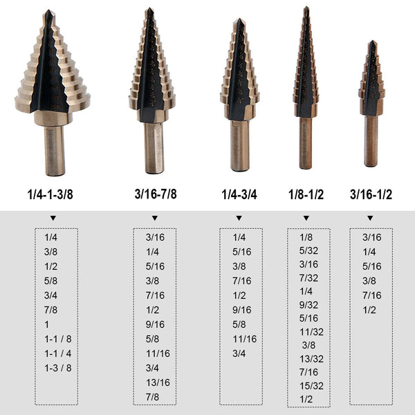 5PCS HSS Step Steel Cone Drill Hole Cutter Titanium Bits Set Kit + Aluminum Case