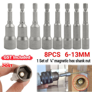 8-Piece Socket Magnetic Nut Driver Set Drill Bit Adapter 1/4'' Hex Shank 6-13mm