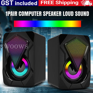 1 Pair LED RGB Light Speakers Wired USB PC Speaker Stereo for Desktop Computer