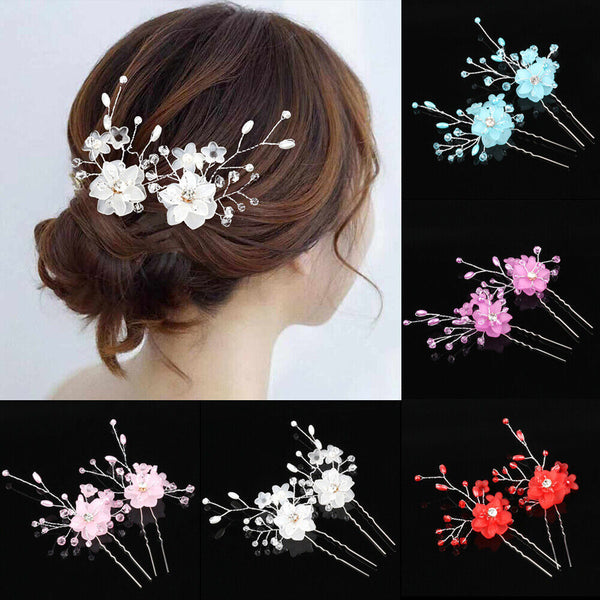 Bridal Wedding Flower Clips Hair Pins Bridesmaid Crystal Hair Pearls Accessories