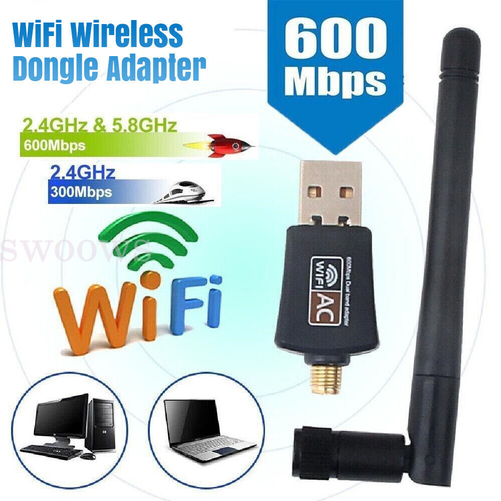 802.11ac AC600 USB WiFi Wireless Adapter Dongle WPS 5GHz Dual Band 5dBi Antenna