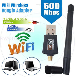 802.11ac AC600 USB WiFi Wireless Adapter Dongle WPS 5GHz Dual Band 5dBi Antenna