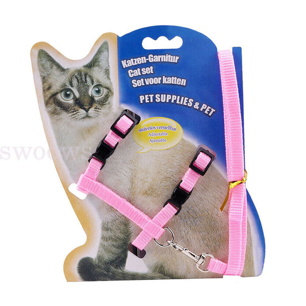 Pet Kitten Cat Walking Harness Lead Nylon Leash Safety Clip Adjustable Collar