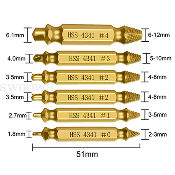 6pcs Damaged Screw Extractor Speed Out Drill Bits Tool Set Broken Bolt Remover