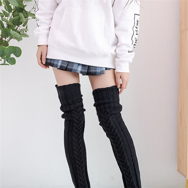 1/2 Women Thigh High Socks Extra Long Woolen Knit Warm Thick Tall Long Stockings
