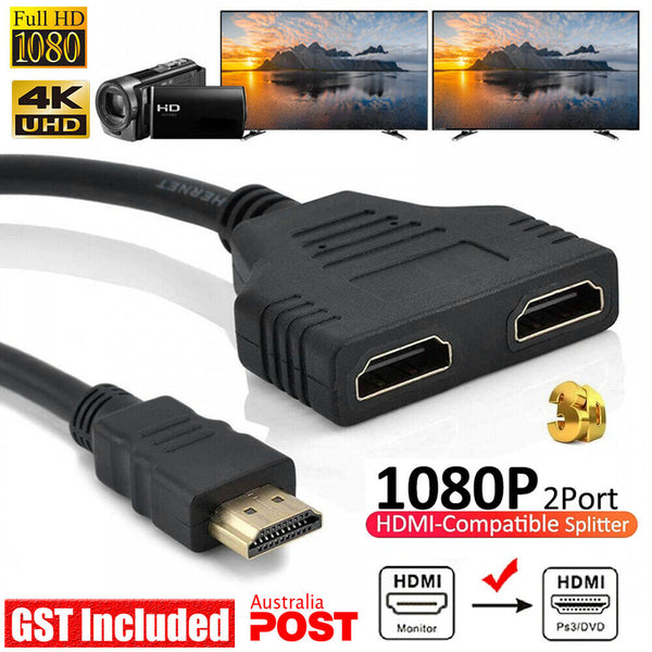 HDMI Splitter 1 In 2 Out Cable Adapter Converter 1080 Multi Display Duplicator