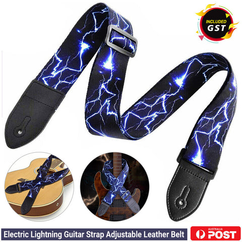 Electric Lightning Guitar Strap Adjustable Leather Belt Acoustic Electric Bass