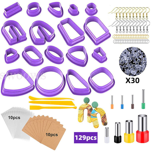 129pcs Polymer Clay Cutters Set for Earring Making DIY Craft Jewelry Handmade