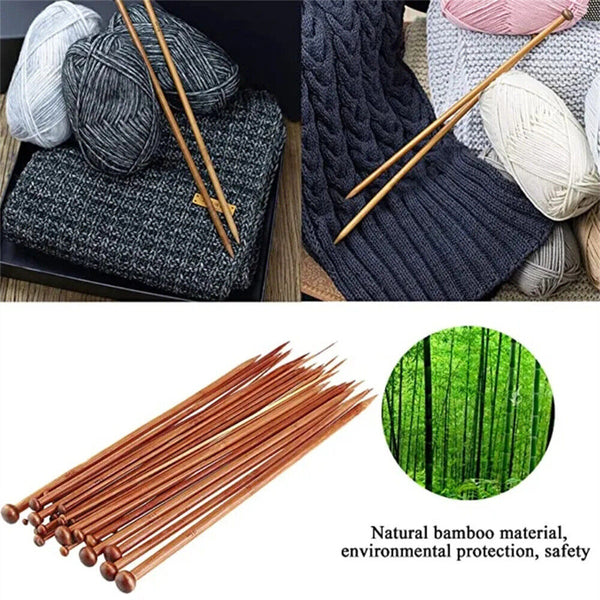 22pcs 25cm Bamboo Knitting Needles Set in Knitting Needle 11Sizes For Crochet AU