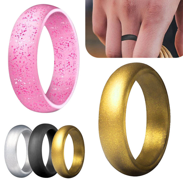 Silicone Rubber Wedding Round Band Ring Flexible Comfortable Work Sport Gym 6MM