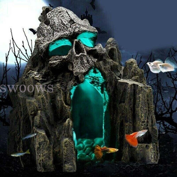 Aquarium Skull Mountain Cave Rockery Ornament Fish Tank Landscape Stone