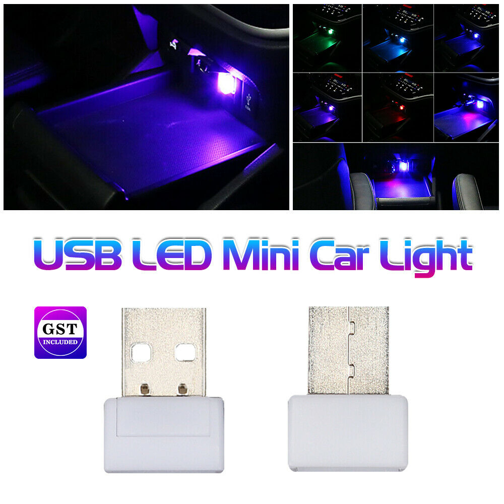 2x USB LED Mini Car Light Neon Atmosphere Ambient Bright Lamp Light Accessories