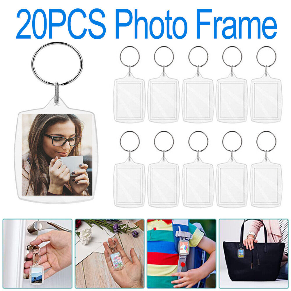 20PCS Keyring Clear Acrylic Photo Key Chain Picture Frame Blanks DIY Rings Gifts