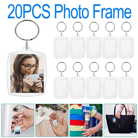 20PCS Keyring Clear Acrylic Photo Key Chain Picture Frame Blanks DIY Rings Gifts