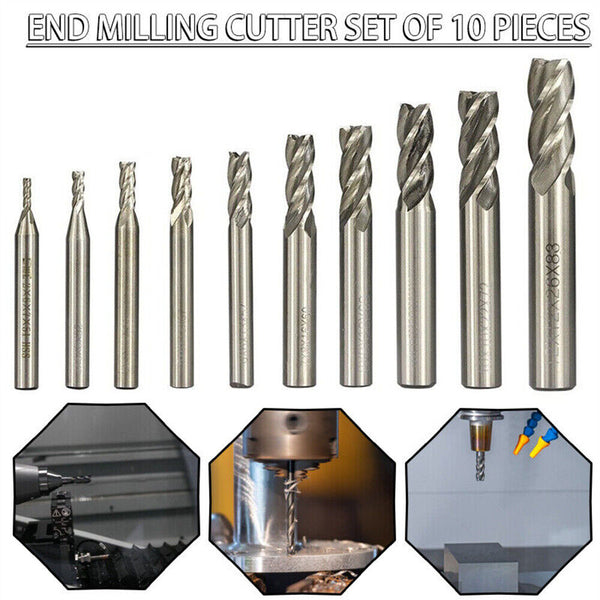 10Pcs 4 Flute Milling Drill Bit Cutter Carbide End Mill CNC Tools 2-10mm Milling