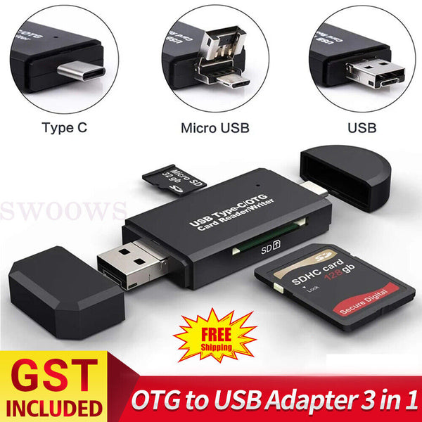 Micro USB OTG to USB 2.0 Adapter SD TF Micro Card Reader For PC Mobile Phone AU