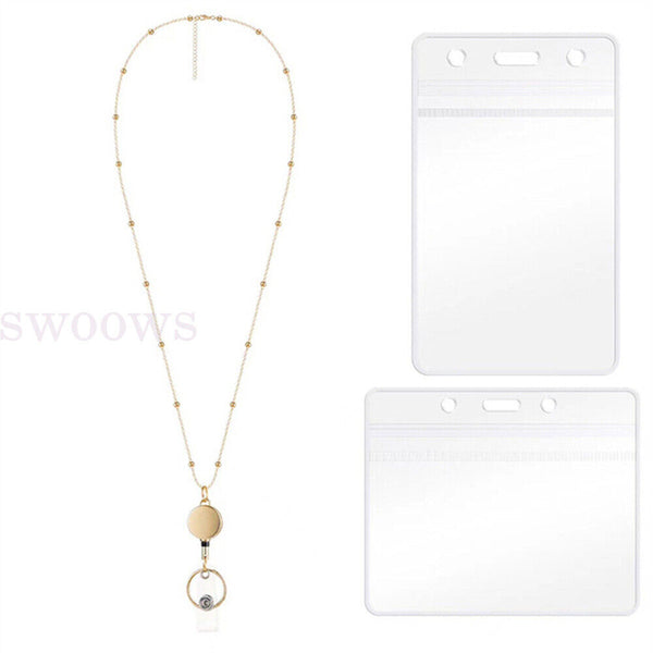 Retractable Badge Reel Lanyard with ID Card Holders Badge Holder Necklace