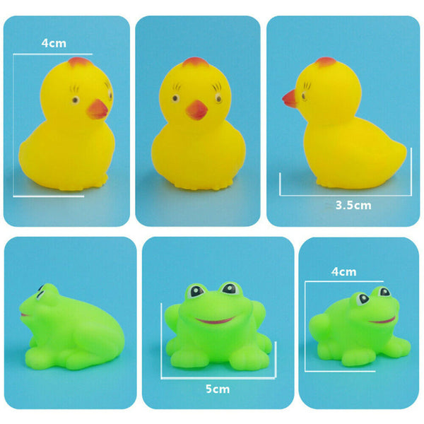 10pcs Rubber Animals Swimming Sound Squeeze Toys Shower Bath + Net