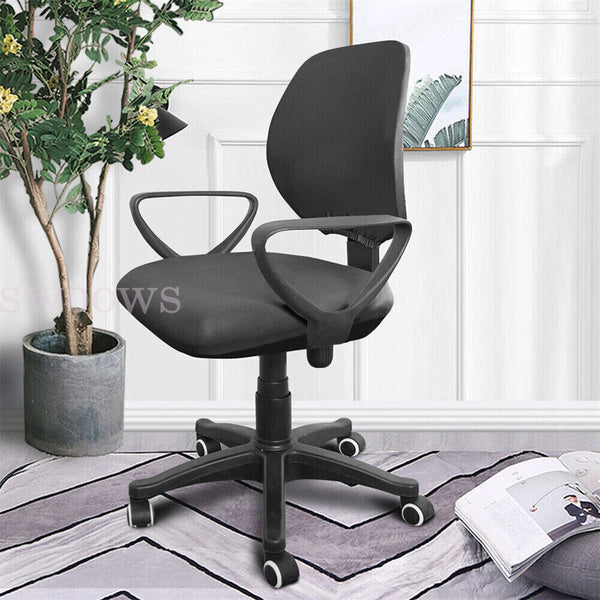 Set Spandex Stretch Computer Chair Cover Home Office Chairs Seat Case (Black)