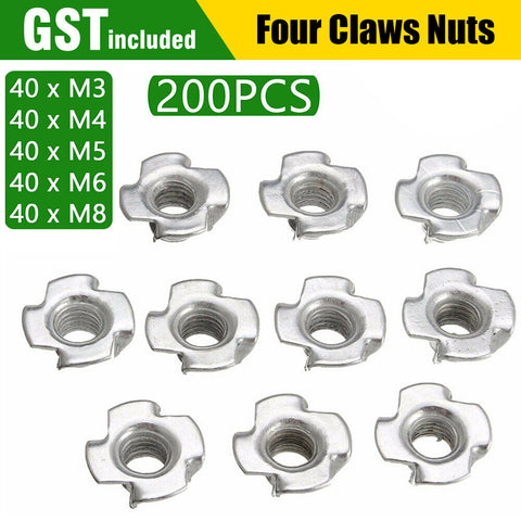 200x M3 M4 M5 M6 M8 Four Claws Nuts T-nut Blind Rivet Threaded Inserts Furniture