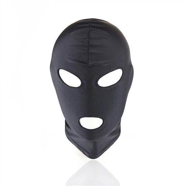 2x Black Face Mask Blindfold Head Mask Open Eye Mouth Adult Cosplay Gimp Mask