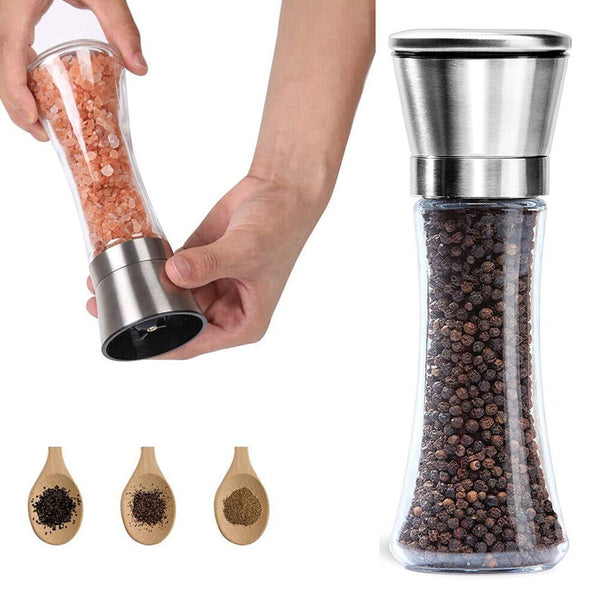 1/2/3PC Salt and Pepper Grinders Stainless Steel Glass Ceramic Mills Kitchen Set