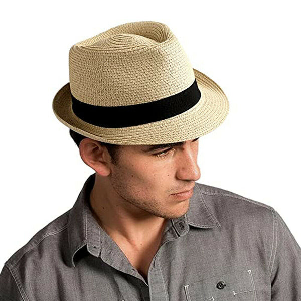 Unisex Men Women FOR Fedora Trilby Wide Brim Straw Cap Beach Sun Gentleman Hat