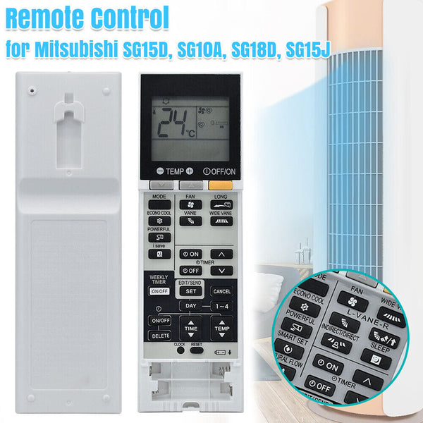 Air Con Remote Control for Mitsubishi Remote Models SG15D, SG10A, SG18D, SG15J