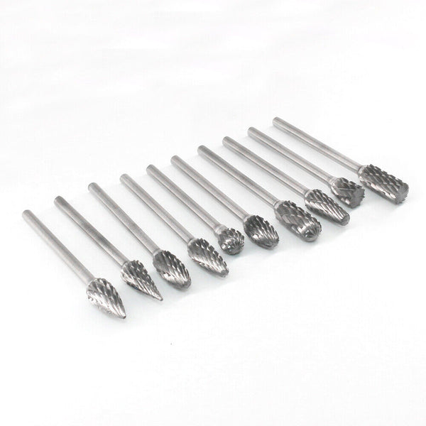 10pcs Tungsten Carbide Point Burr Die Grinder Shank Rotary Drill Bits Set New