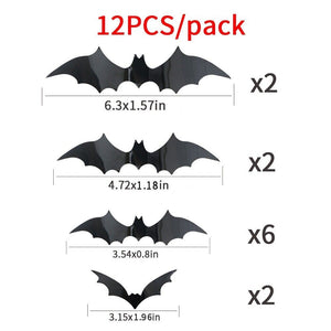 Halloween 12-48PCS DIY Scary Horror 3D Bats Decoration Wall Decals Stickers AU