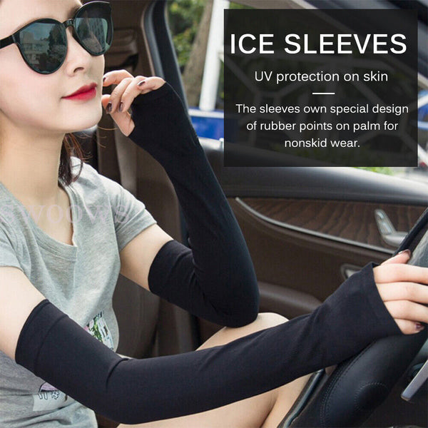 UV Sun Protection Cooling Sport Arm Sleeves Golf Gloves Bike Cycling Cover