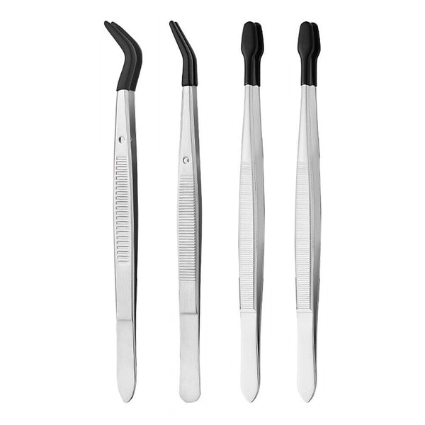 4pcs Portable Rubber Tip Tweezers for Craft Laboratory Industrial Hobby Tweezer