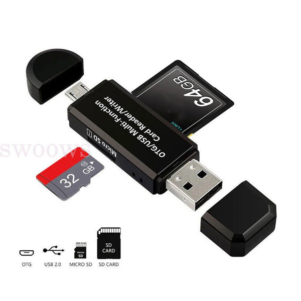 Micro USB OTG to USB 2.0 Adapter SD TF Micro Card Reader For PC Mobile Phone AU