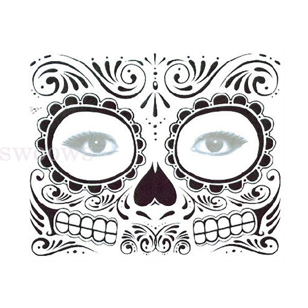 Waterproof Day Of The Dead Face Dress Up Halloween Temporary Tattoo Stickers