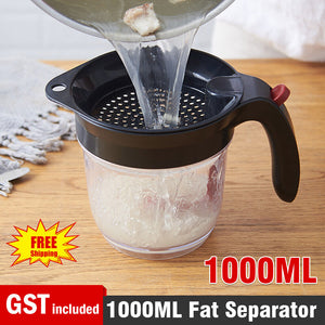 1000ML Fat Separator Bottom Release Gravy Dispenser with Kitchen Tool Strainer