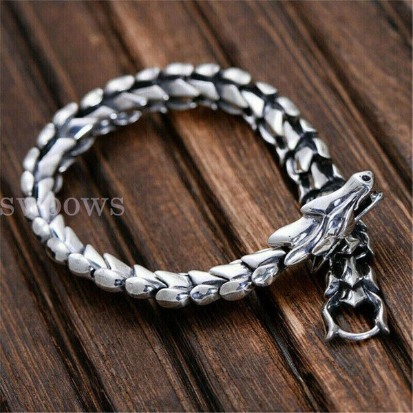 Viking Dragon Link Chain Bracelet Cool Stainless Steel Ouroboros Bangle Gift Men