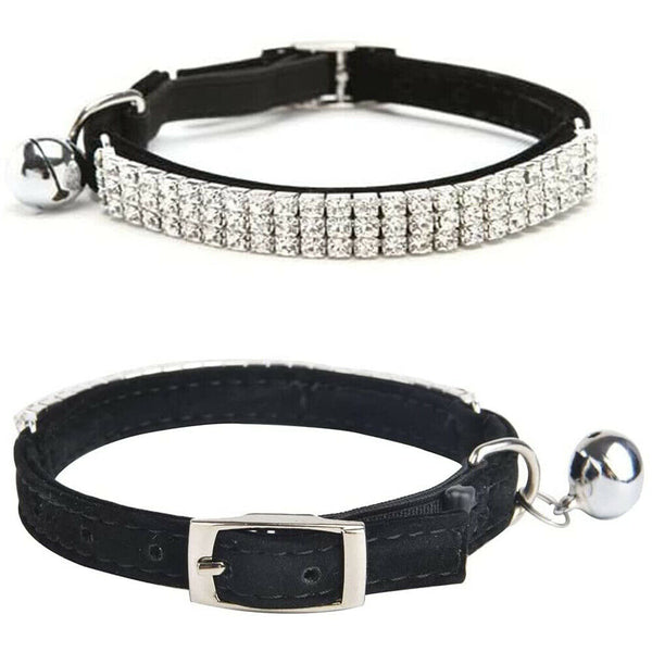 Collar Suede Cat Kitten Puppy Pet Safety Release Adjustable Rhinestone 4 colours