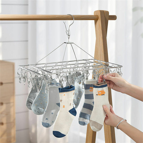 40Pegs Stainless Steel Laundry Sock Underwear Clothes Airer Dryer Rack Hanger AU