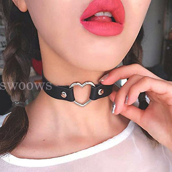 Love Heart Choker Retro Gothic Lolita Grunge Punk Leather Rivet Collar Necklace