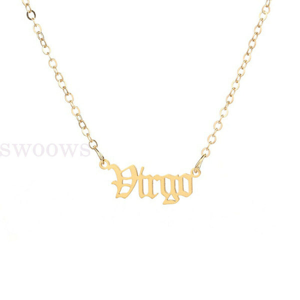 Horoscope Zodiac Star Sign Pendant Old English Necklace Gold Jewellery Chain