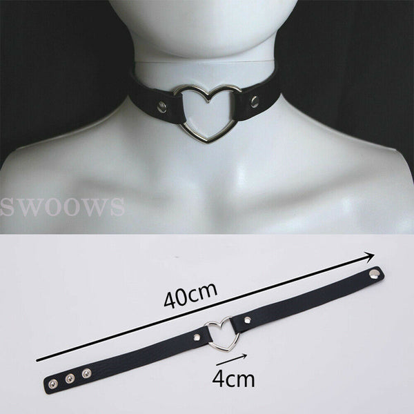 Love Heart Choker Retro Gothic Lolita Grunge Punk Leather Rivet Collar Necklace