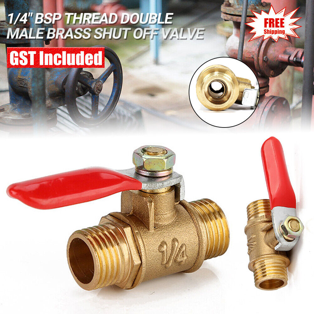 1/4" BSP Thread Double Male Brass Shut Off Valve Cock Tap Inline Ball Valve AU