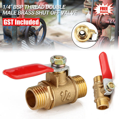 1/4" BSP Thread Double Male Brass Shut Off Valve Cock Tap Inline Ball Valve AU