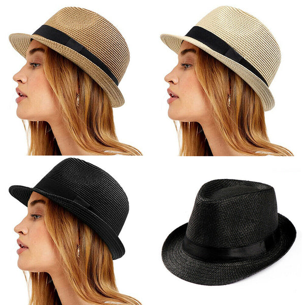 Unisex Men Women FOR Fedora Trilby Wide Brim Straw Cap Beach Sun Gentleman Hat