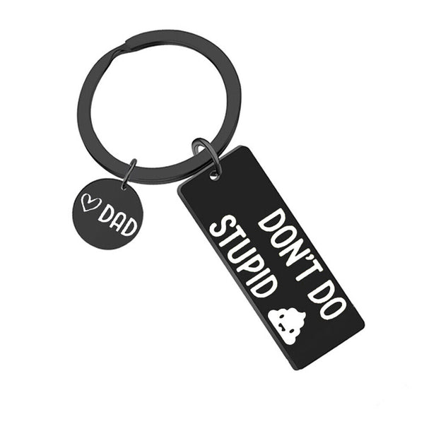 Stainless steel round card long key chain black key gift son daughter decoration