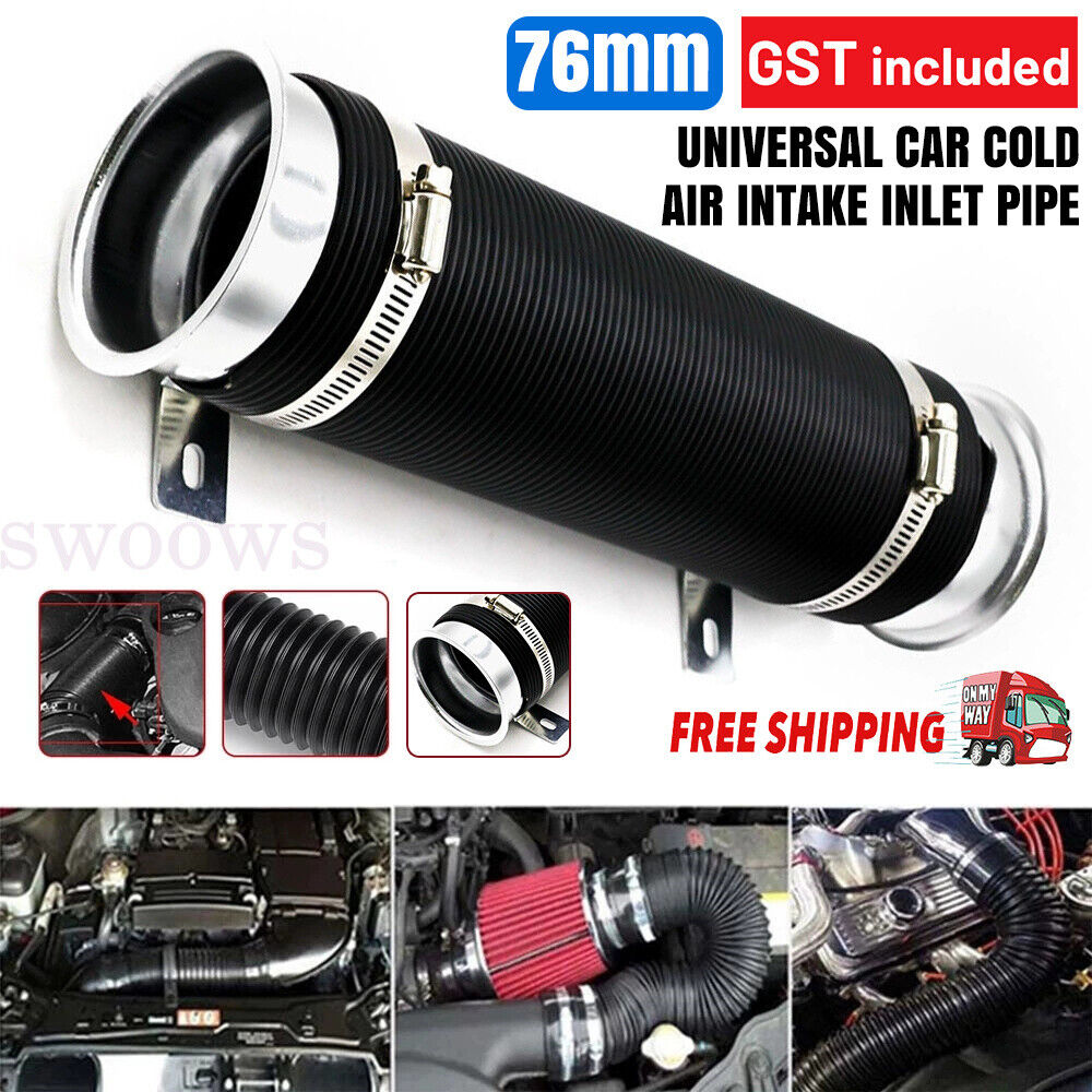 Universal 3in Flexible Car Cold Air Intake Hose Filter Pipe Telescopic Tube Kit